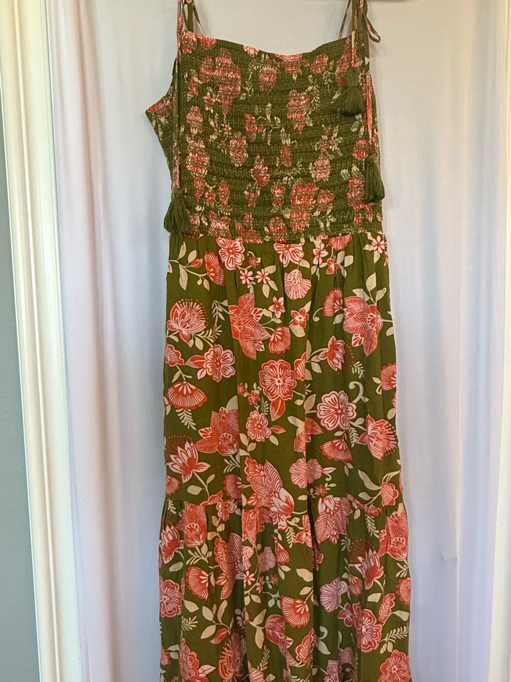 Patrons of Peace Olive Maxi Dress with Pink Floral Print - Picture 2 of 6